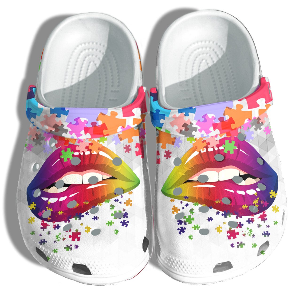 Rainbow Lip Autism Awareness Puzzle Crocs Shoes Clogs – Be Kind Lgbt Crocs Shoes Clogs Daughter Women – Cr-Lbaut