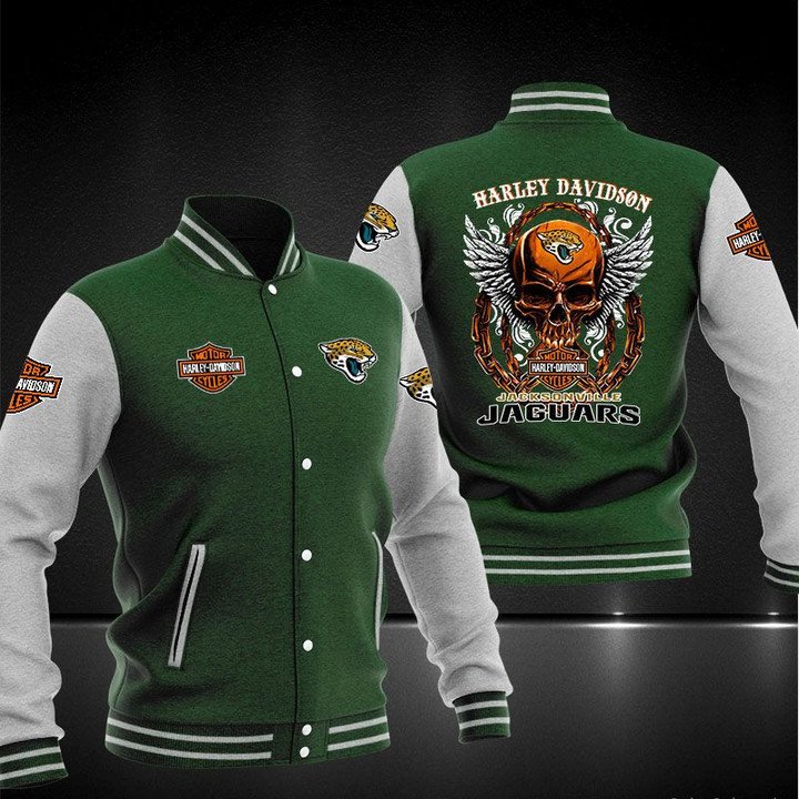 Jacksonville Jaguars Green Skull Baseball Jacket V2