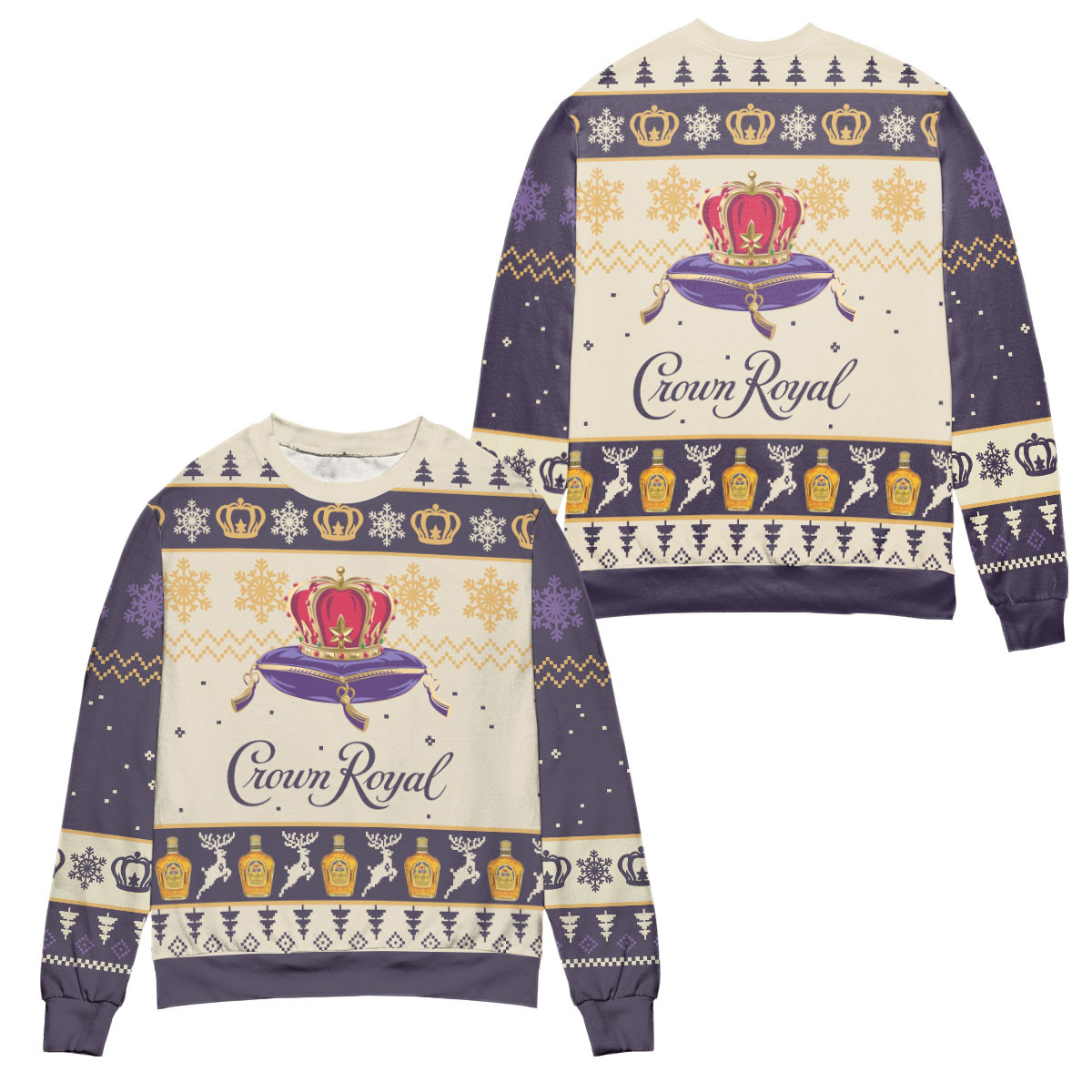 Crown Royal Reindeer & Snowflake Pattern Ugly Christmas Sweater – All Over Print 3D Sweater