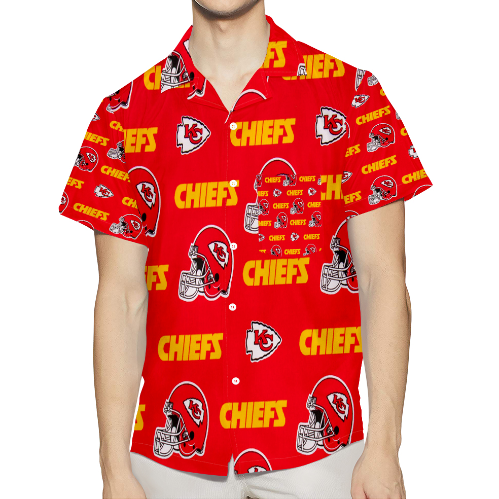 Kansas City Chiefs Emblem Helmet 3D All Over Print Summer Beach Hawaiian Shirt With Pocket