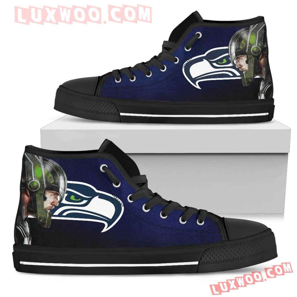 Thor Head Beside Seattle Seahawks High Top Shoes Sport Sneakers