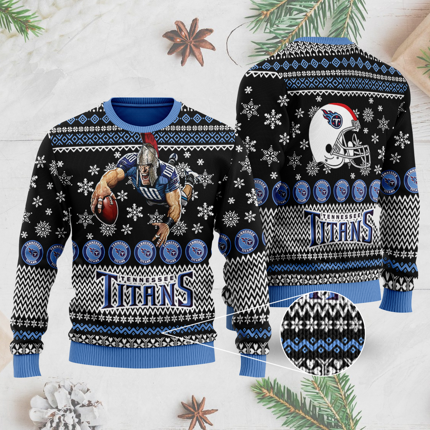 Tennessee Titans Navy Blue Black Gift For Fan Ugly Wool Sweater Christmas