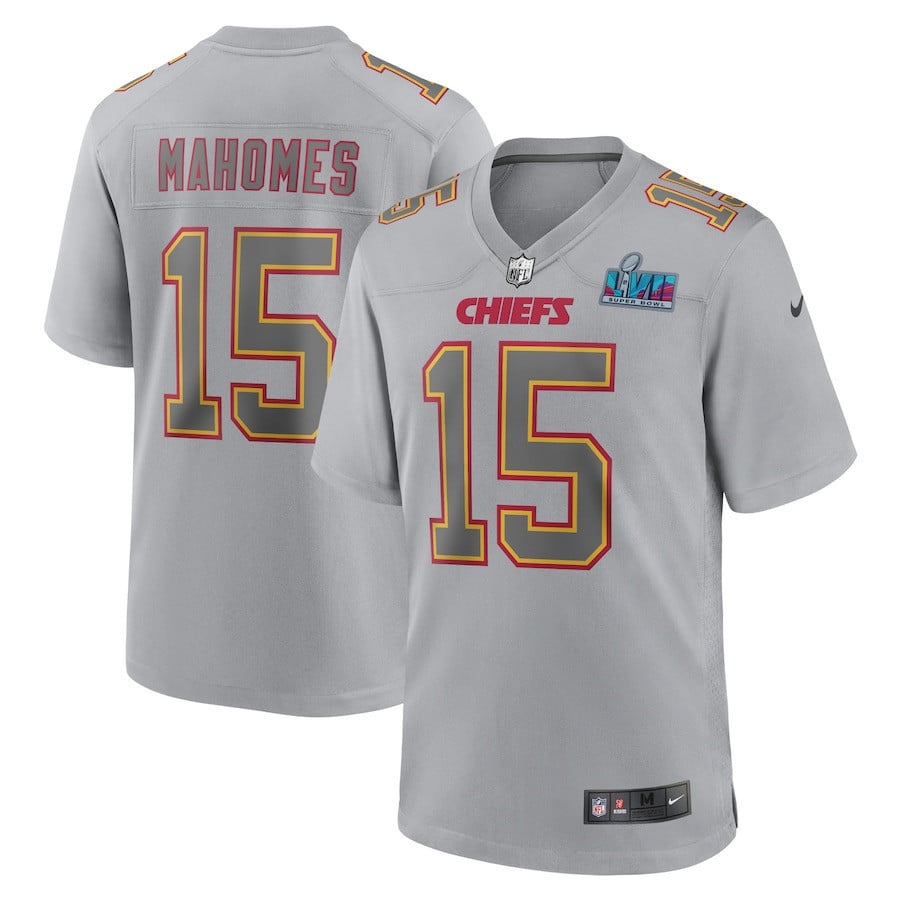 Patrick Mahomes 15 Kansas City Chiefs Youth Super Bowl Lvii Patch Atmosphere Fashion Game Jersey – Gray