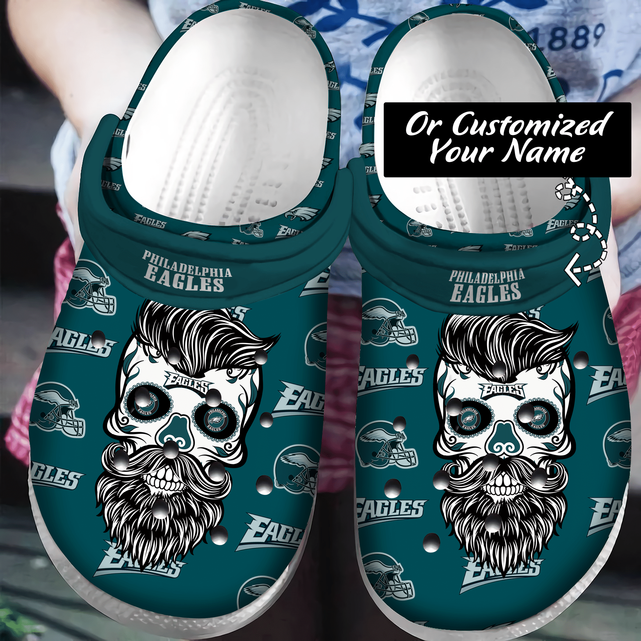 Philadelphia Eagles Skull & Crossbones Crocs Crocband Clog Comfortable Water Shoes