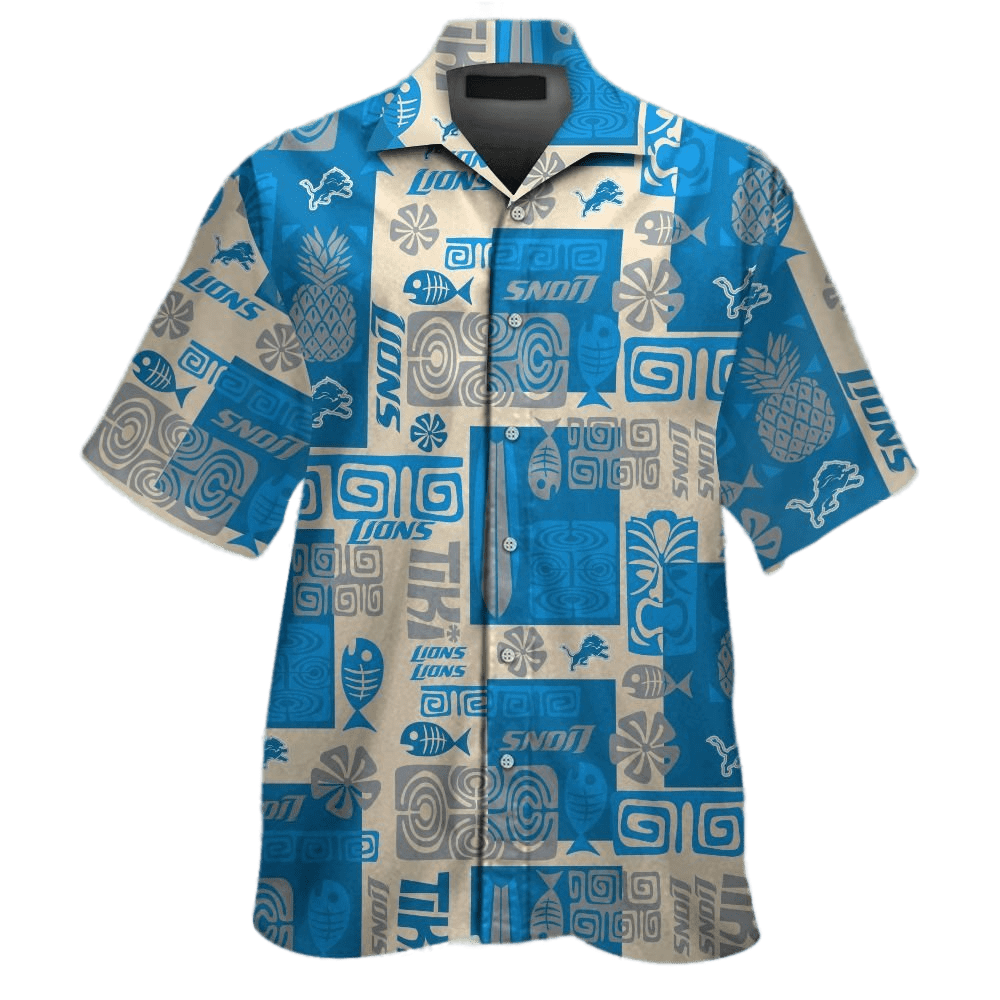 Detroit Lions Hawaiian Shirt Detroit Lions Team Symbol Tiki Pattern Blue White Hawaii Shirt For Men Women Detroit Lions Aloha Shirt - Product by Prowallart Shop