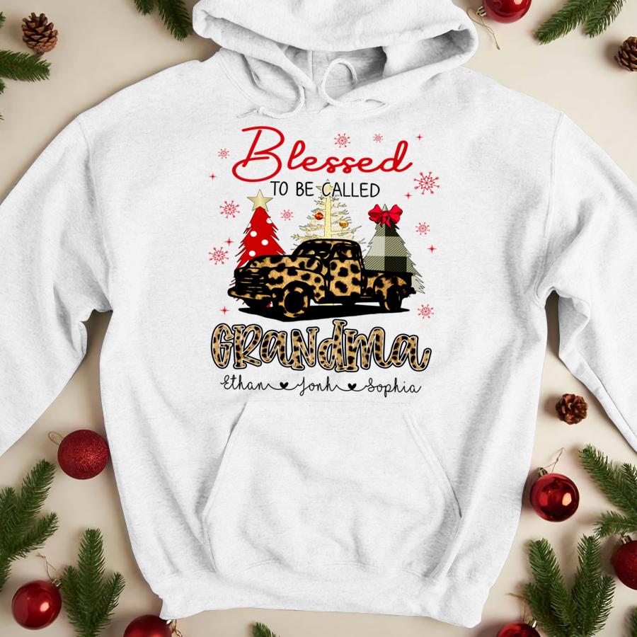 Lovelypod - Hoodie Shirt, Blessed To Be Called Grandma Christmas Shirt, Leopard Grandma Custom Gift Shirt