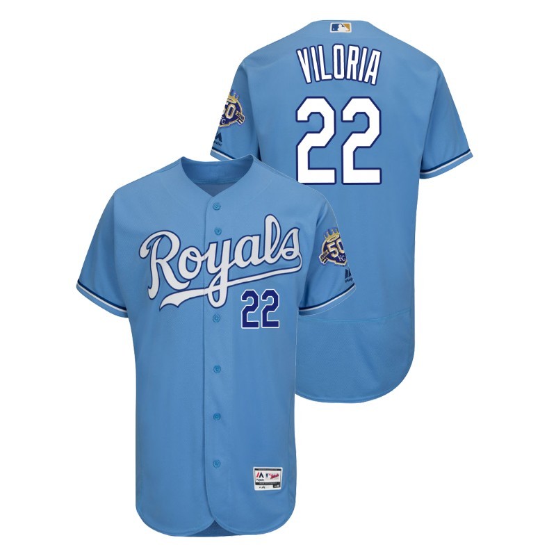 Men’S Kansas City Royals Gray Road Flex Base #22 Meibrys Viloria 50Th Anniversary Jersey – All Stitched, Embroidery