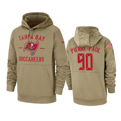 Tampa Bay Buccaneers Jason Pierre-Paul Tan 2019 Salute To Service Sideline Therma Pullover Hoodie