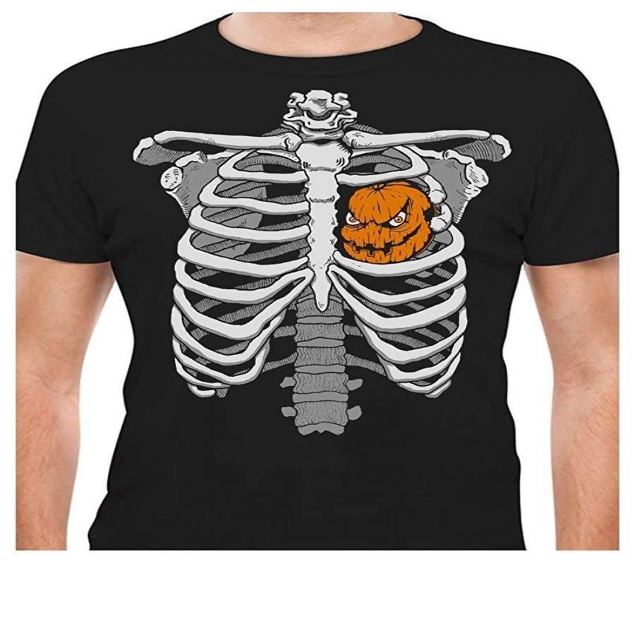 Skeleton Rib Cage Halloween T Shirt For Men Short Sleeve T Shirt