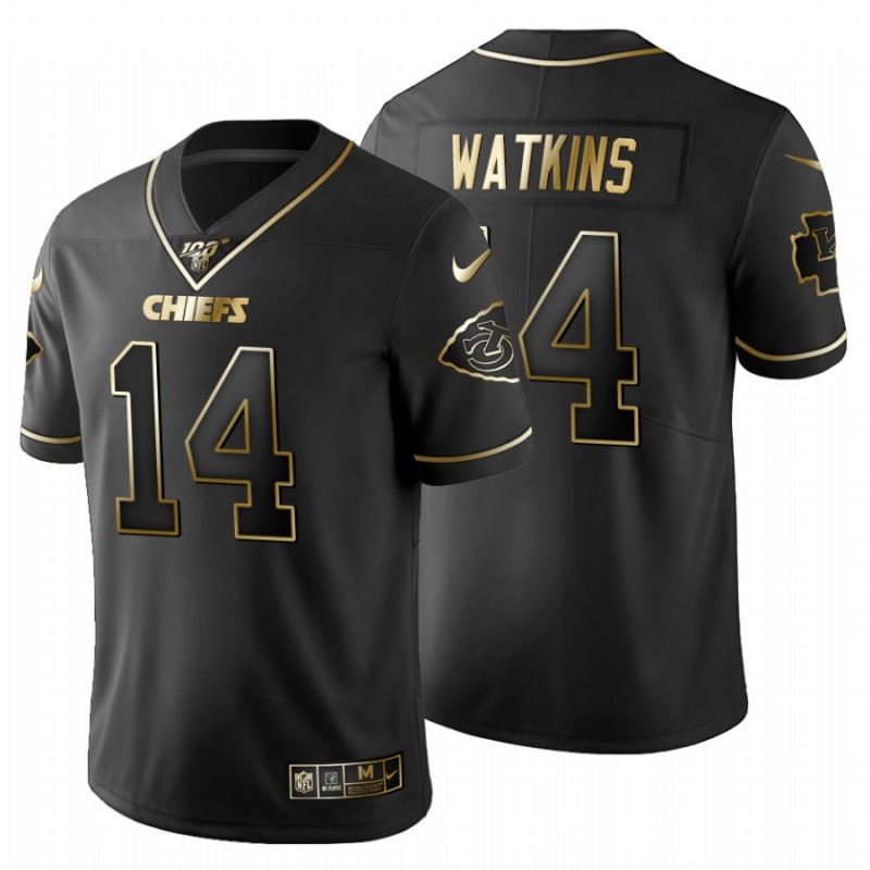 Men’S Kansas City Chiefs #14 Sammy Watkins Black Metallic Gold 100Th Season Jersey – All Stitched, Embroidery