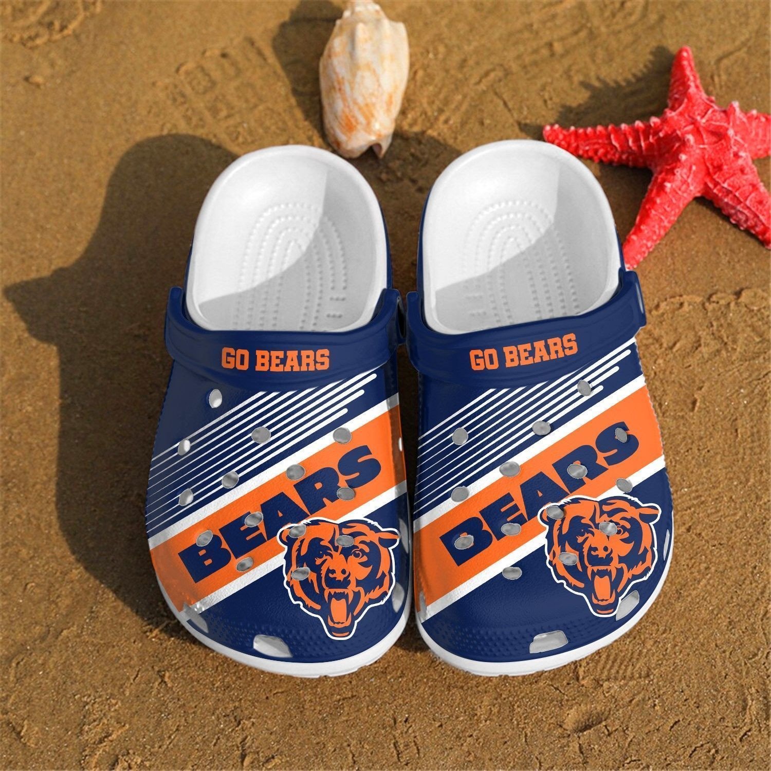 Chicago Bears Logo Pattern Crocs Classic Clogs Shoes In Blue & Yellow