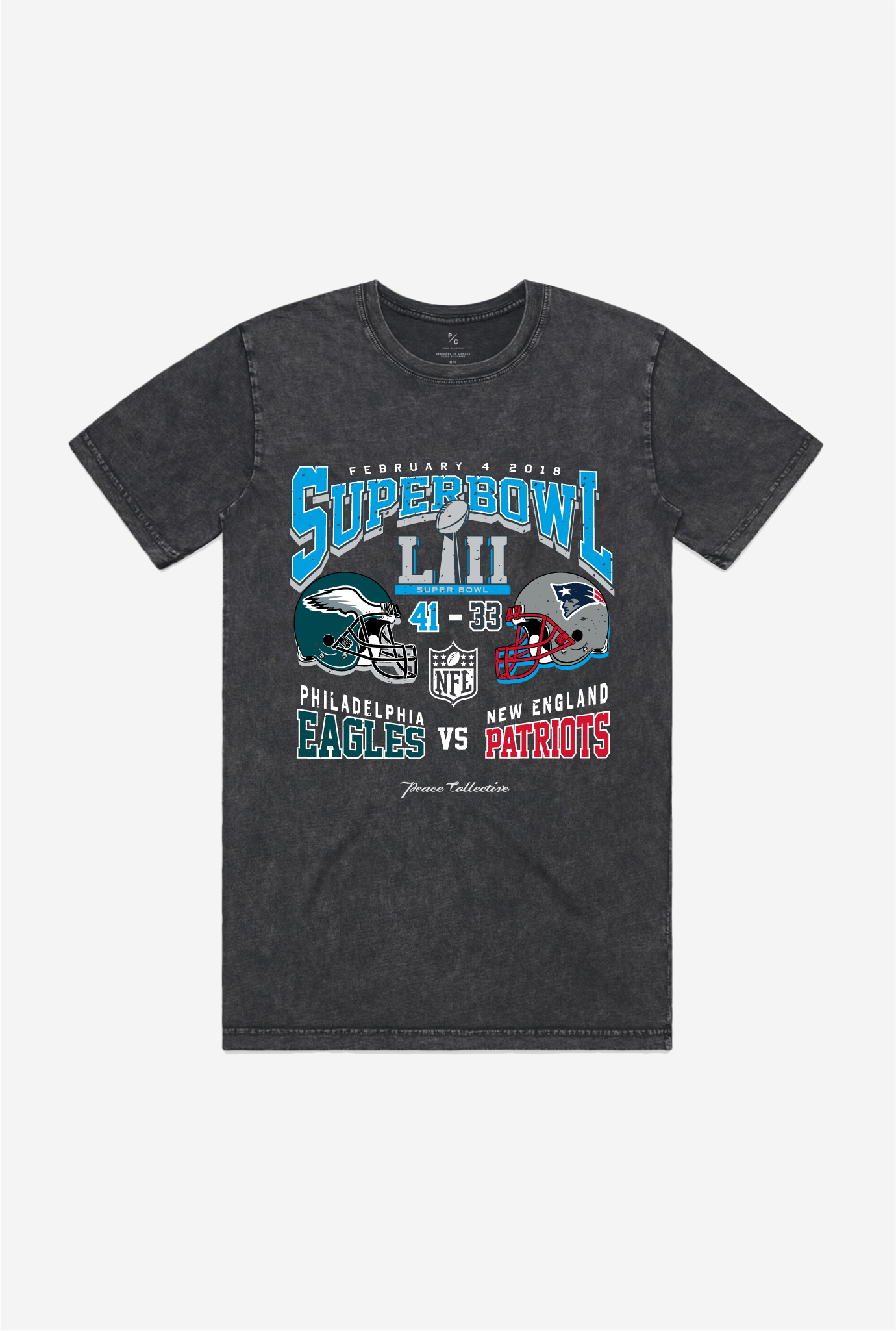 Super Bowl Lii: Philadelphia Eagles Vs New England Patriots Stonewashed T-Shirt – Black