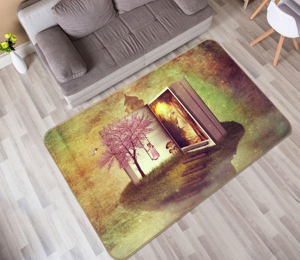 3D Book Gate Tree Area Rug Home Decor