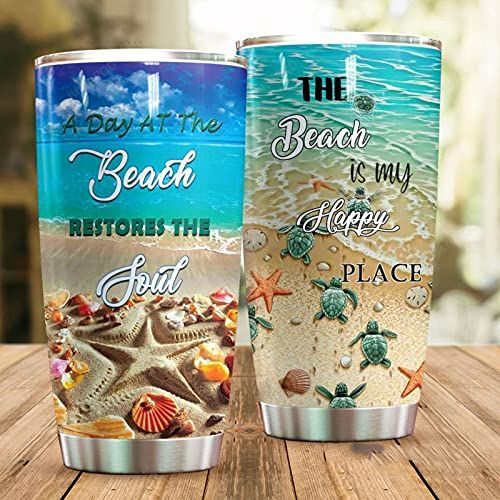 A Day At Beach Restores The Soul My Happy Place Personalized 20Oz Tumbler Travel Mug Stainless Steel Coffee Cup Water Bottle Gift Christmas Halloween Thanksgiving Birthday Mothers Fathers Day