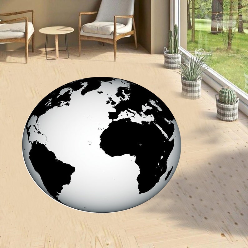 World Map Pattern, World Map Pattern Rug, Round Rug, Popular Rug, Living Room, Home Decor