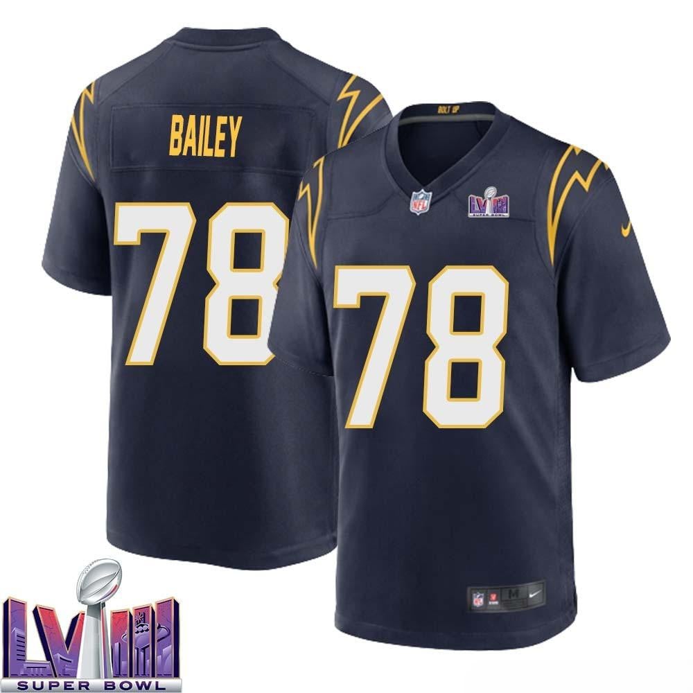 Zack Bailey 78 Los Angeles Chargers Super Bowl Lviii Men Alternate Game Jersey – Navy