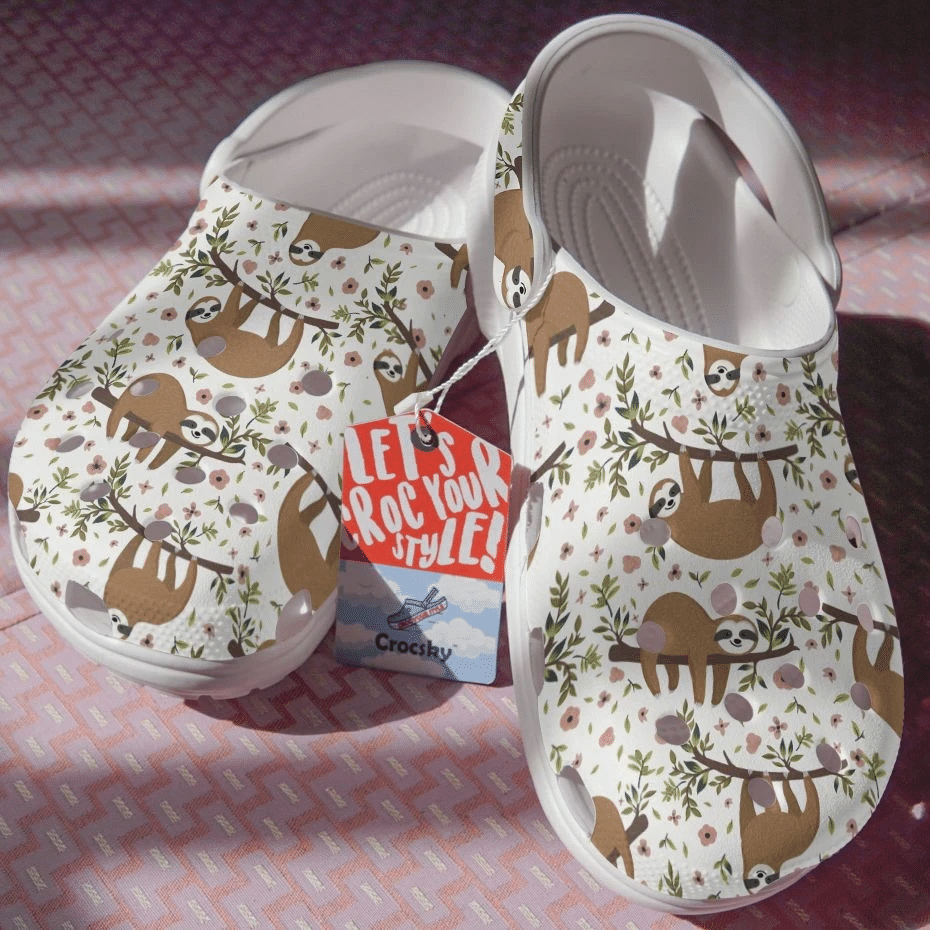 Sloths With Floral Shoes – Cute Animal Crocbland Clog Birthday Gift For Boy Girl Son Daughter