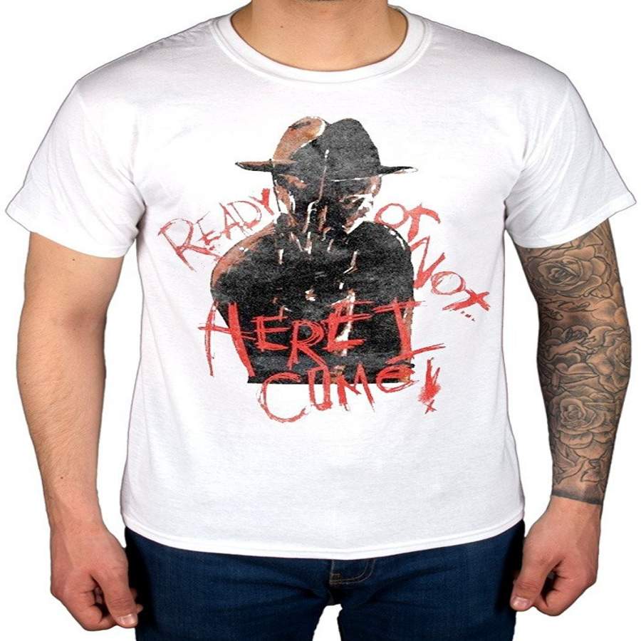 Freddy Krueger Ready or Not Here I Come T-Shirt Nightmare on Elm Street Funny T-shirt for Men
