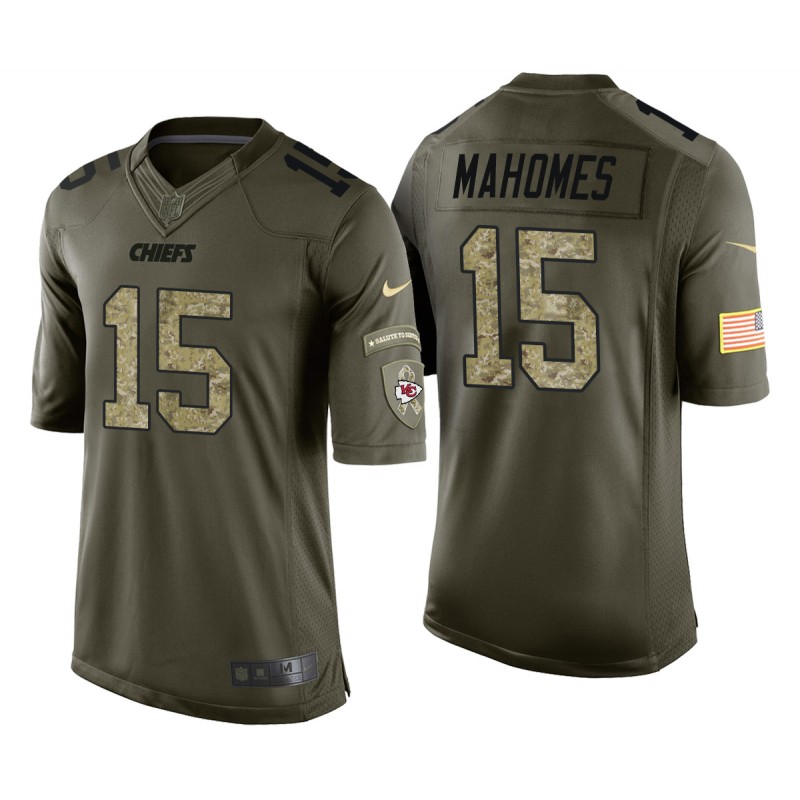 Patrick Mahomes Kansas City Chiefs Green Camo Salute To Service 2017 Draft Jersey – All Stitched, Embroidery