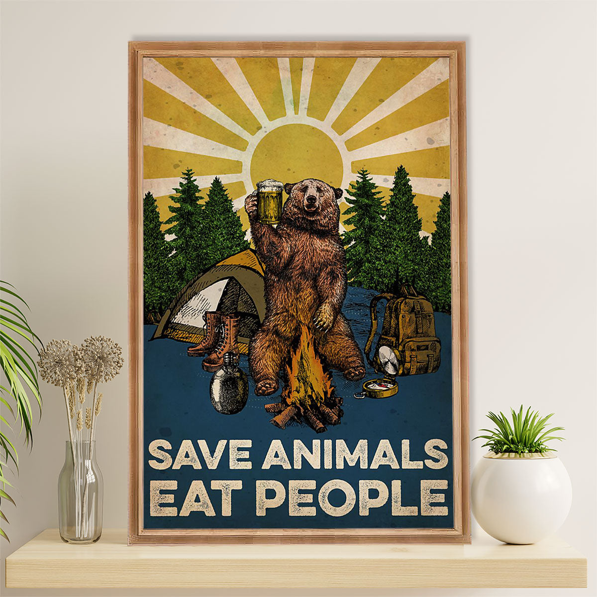 Camping Canvas | Save Animals Eat People | Wall Art Gift For Campers
