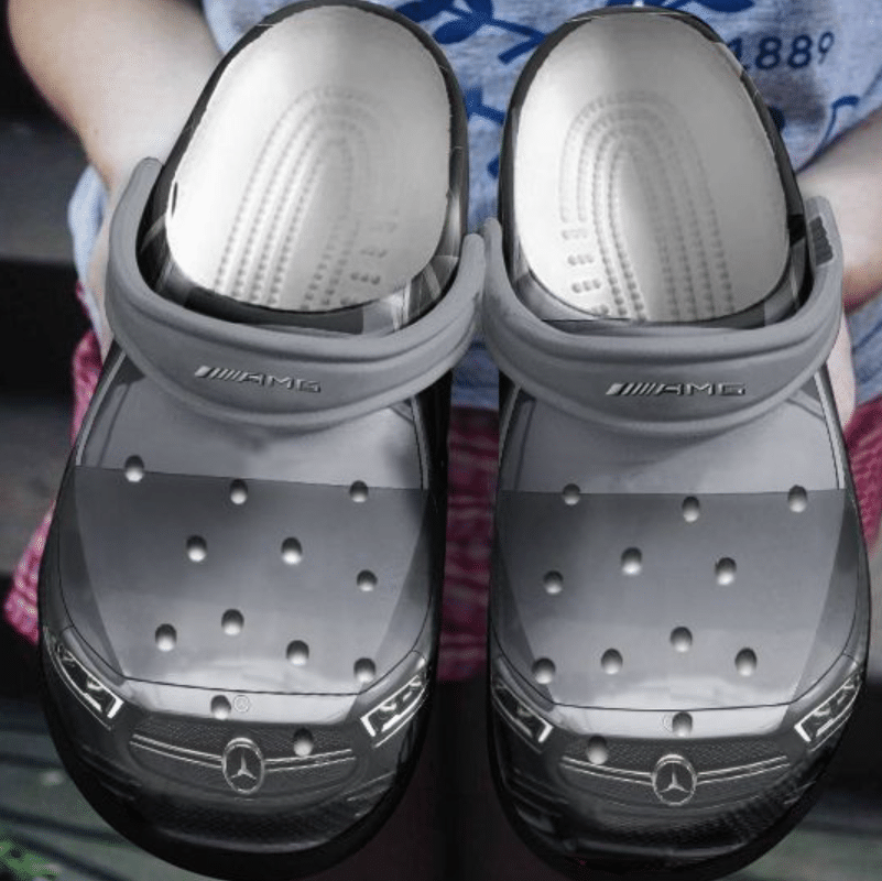 Mercedes Benz Car Pattern Crocs Classic Clogs Shoes In Grey For Racing