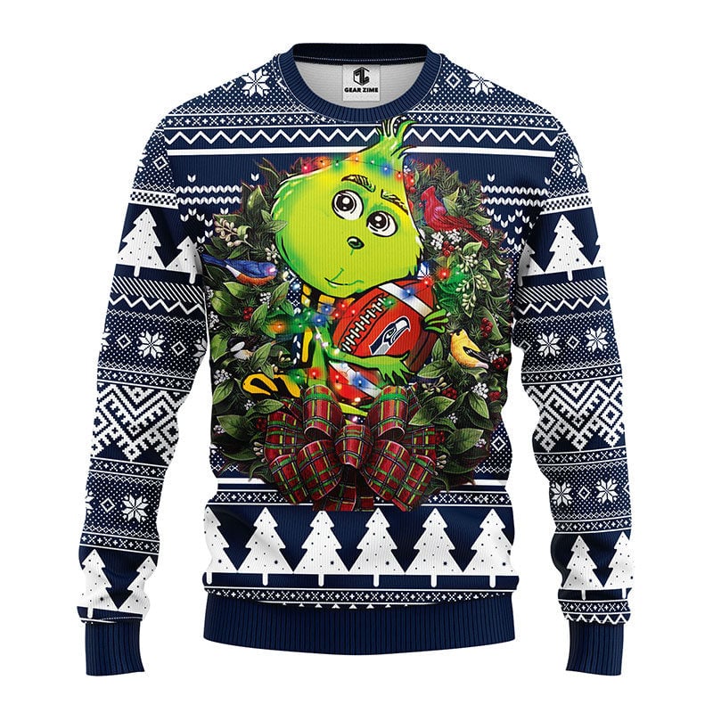 Seattle Seahawks Grinch Hug Ugly Christmas Sweater