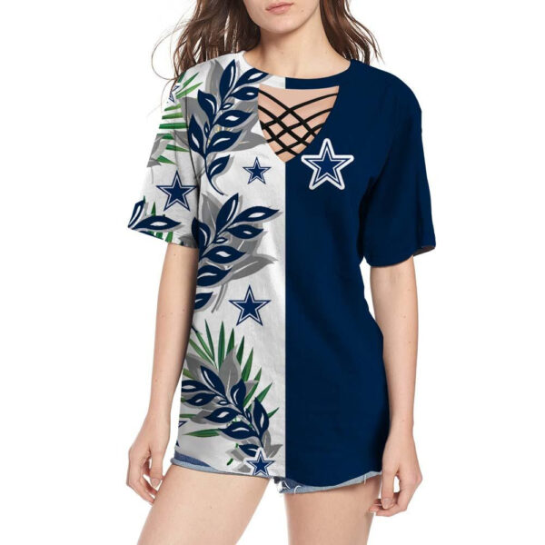 Dallas Cowboys Women Summer String Short Sleeve Shirt Bg54