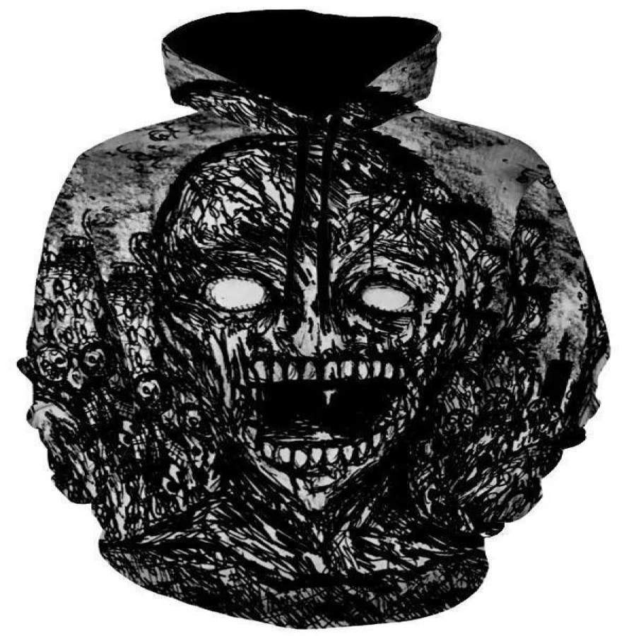 Skull Print Kangaroo Pocket Halloween Hoodie HC0608