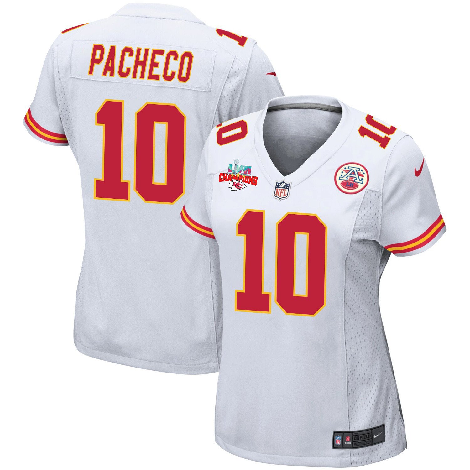 Isiah Pacheco 10 Kansas City Chiefs Super Bowl Lvii Champions 3 Stars Women Game Jersey – White