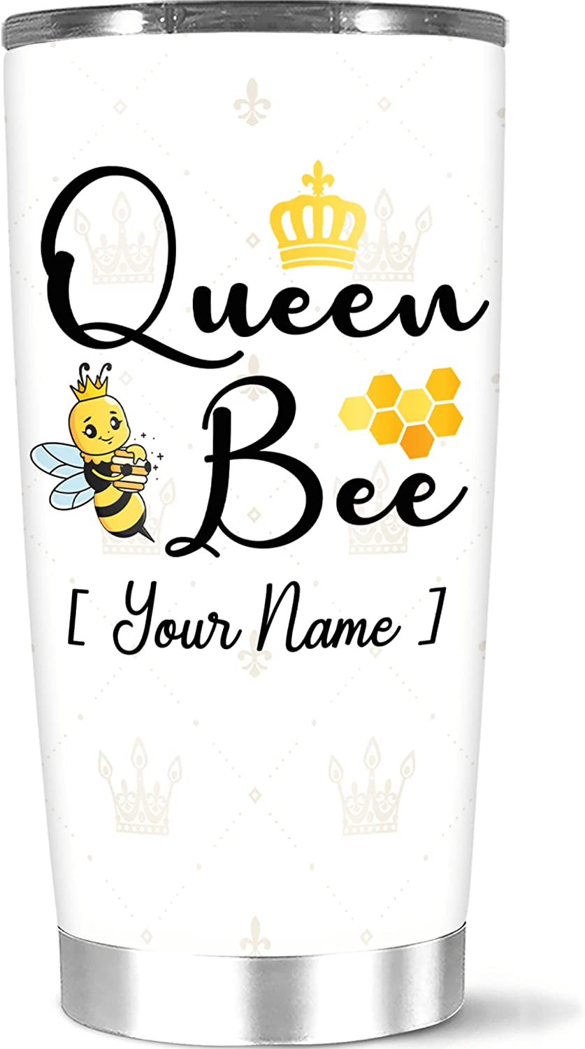 Personalized Coffee Tumbler Queen Bee Tumbler Name Custom Gifts For Women Girls Sister Mom Wife Bee Lover On Birthday Insulated Travel Coffee Mug Stainless Steel Thermal Cup 20 30 Oz