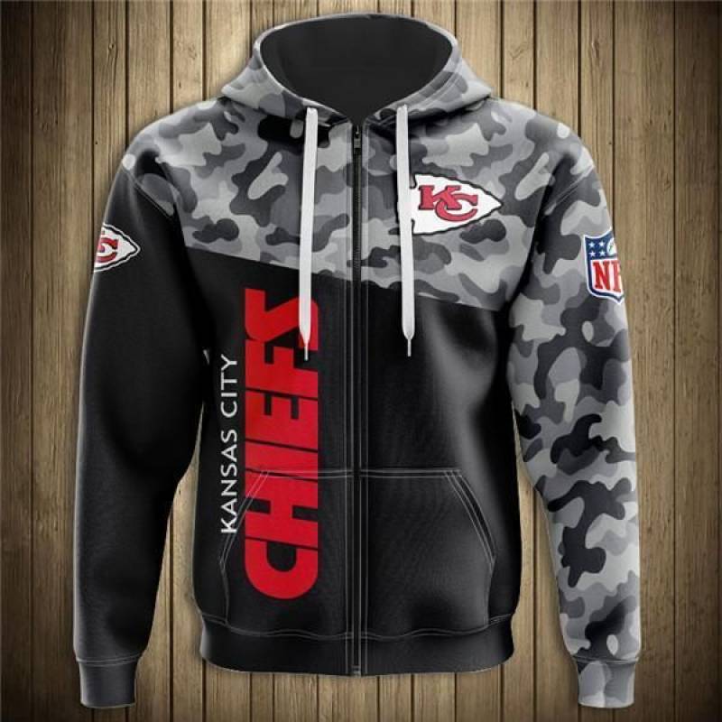 Kansas City Chiefs Military All Over Print Zip Hoodie S-3Xl