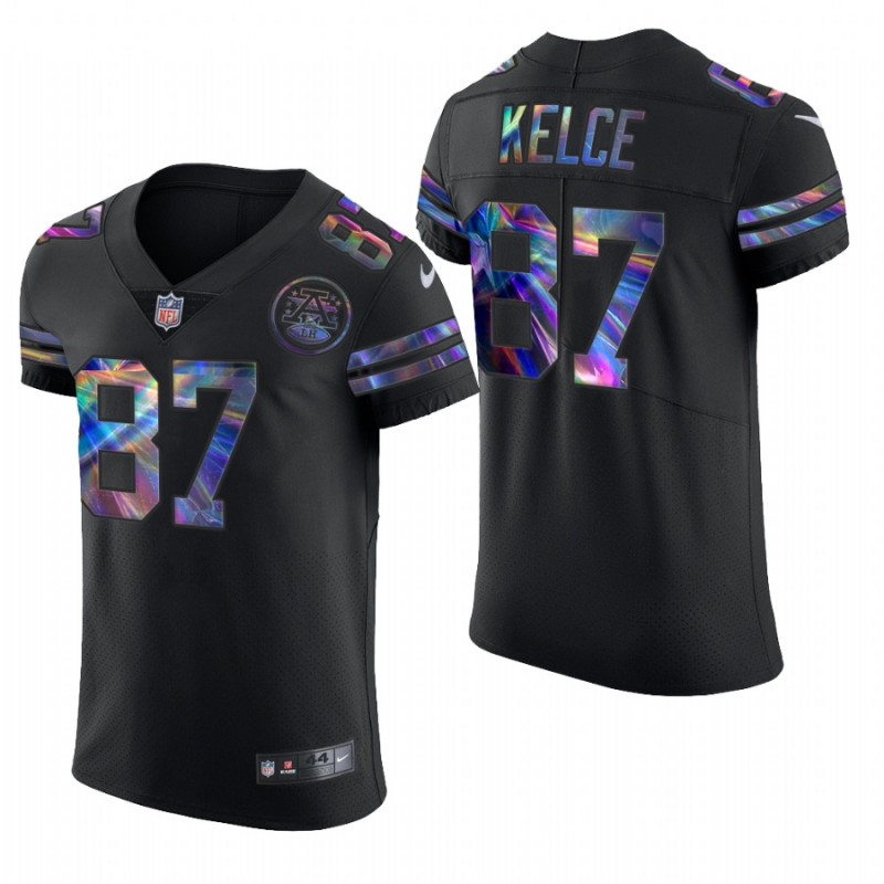 Kansas City Chiefs Travis Kelce Black 2020-21 Vapor Elite Golden Edition Jersey – All Stitched, Embroidery