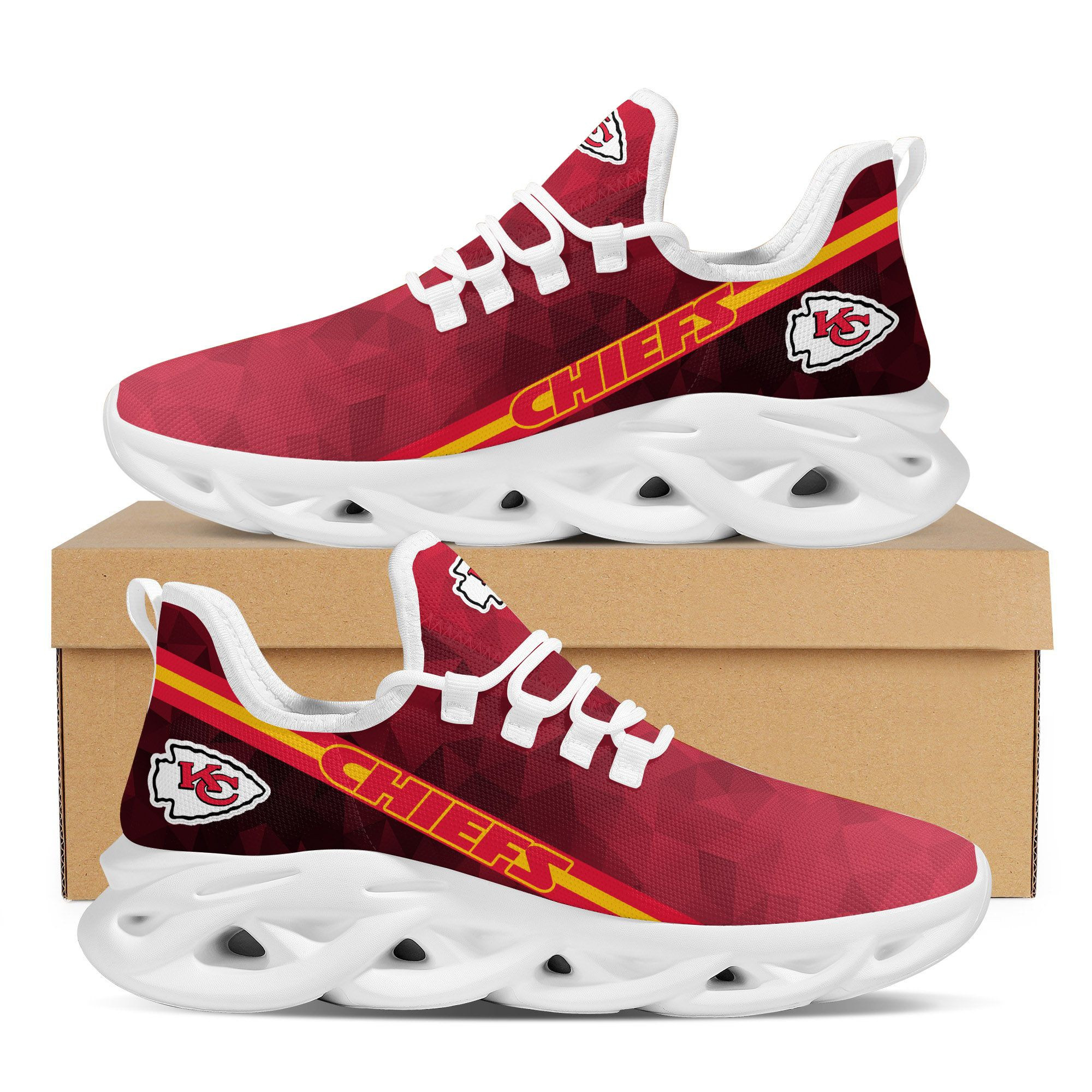 Kansas City Chiefs Polygonal Design Trending Max Soul Clunky Sneaker Shoes For Mens Womensamerican Football Team Fans