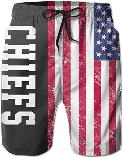 Mens 3D American Flag Kansas City Chiefs Customized Logo Graphic Swim Trunks Beach Party Game Gifts Sports Swimming Short Pants 3D