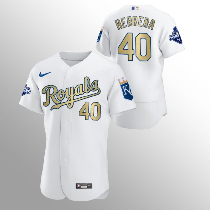 Kansas City Royals Kelvin Herrera White 2015 World Series Champions Nike Jersey – All Stitched, Embroidery