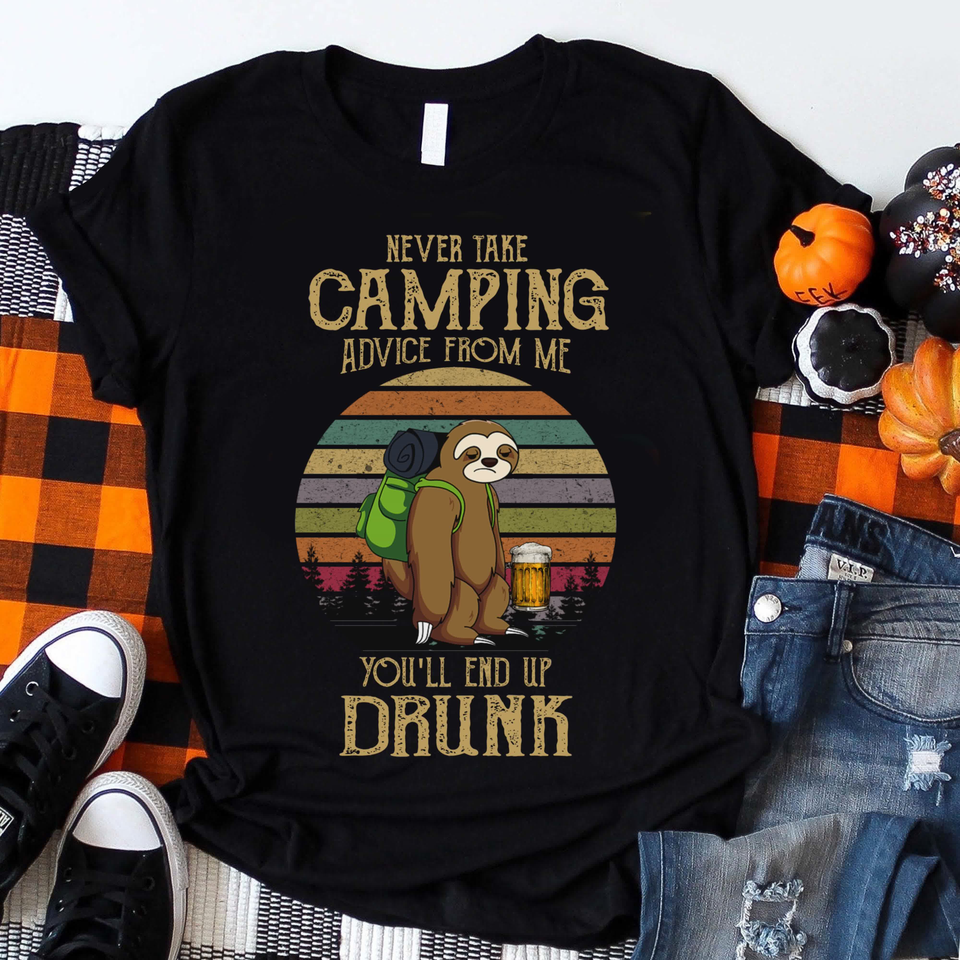 Camping Flamingo Camping Lady Vintage Tshirt Funny