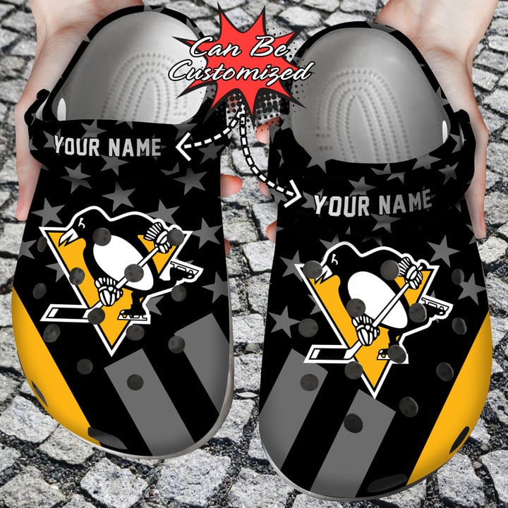 Hockey Crocs – Personalized Pittsburgh Penguins Star Flag Clog Shoes