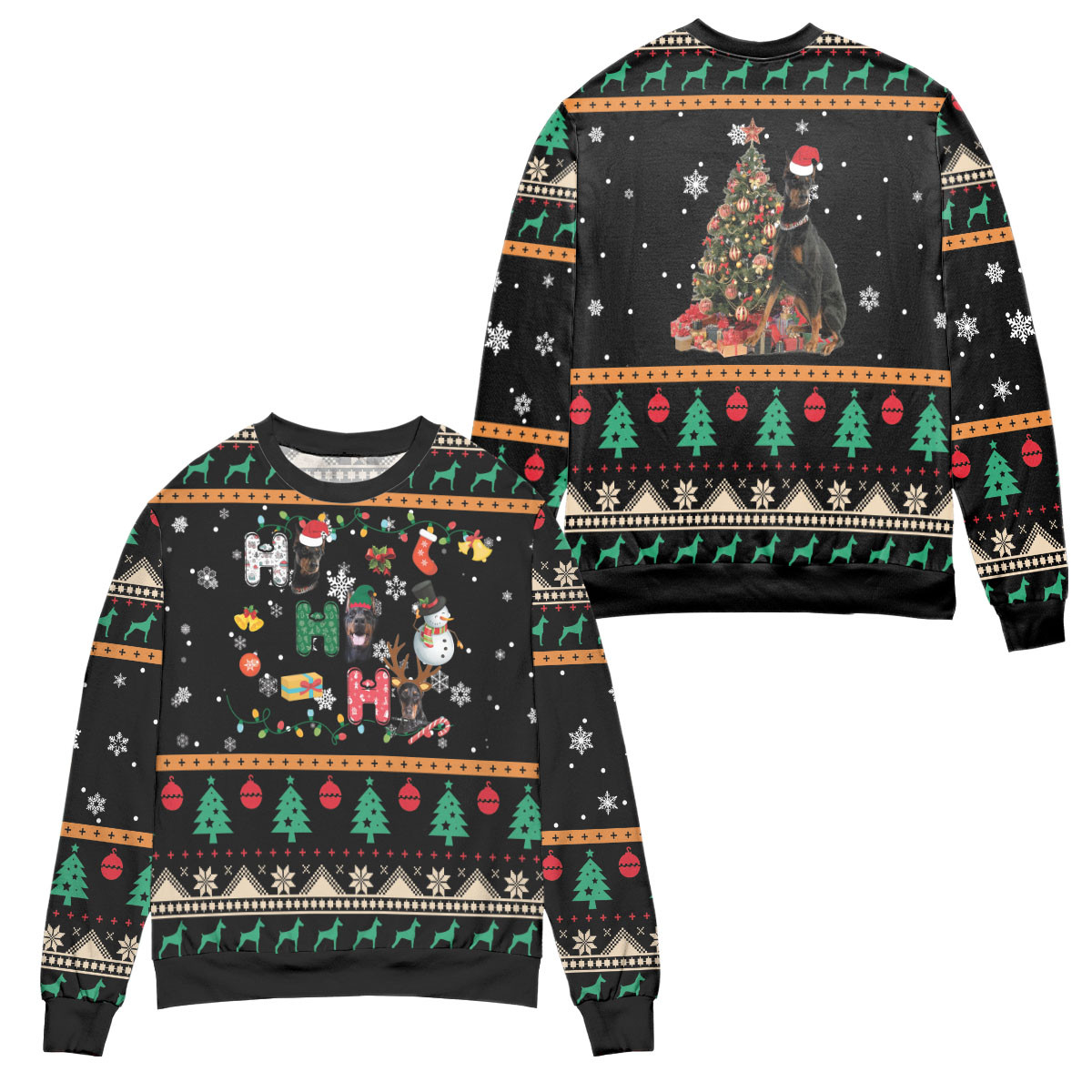 Christmas Celebration With Doberman Ugly Christmas Sweater – All Over Print 3D Sweater – Black