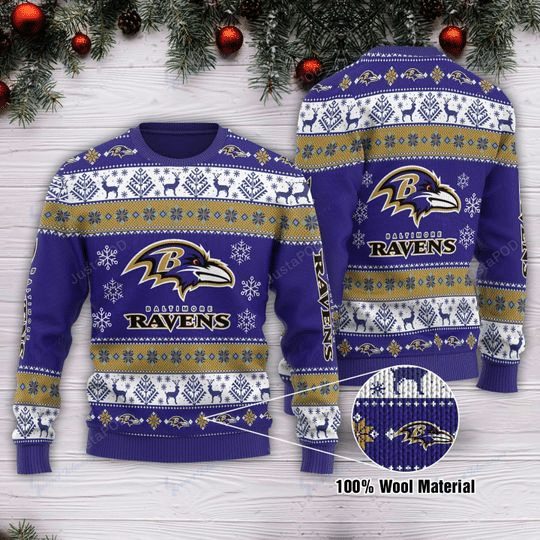 Baltimore Ravens Purple Gold Gift For Fan Ugly Wool Sweater Christmas