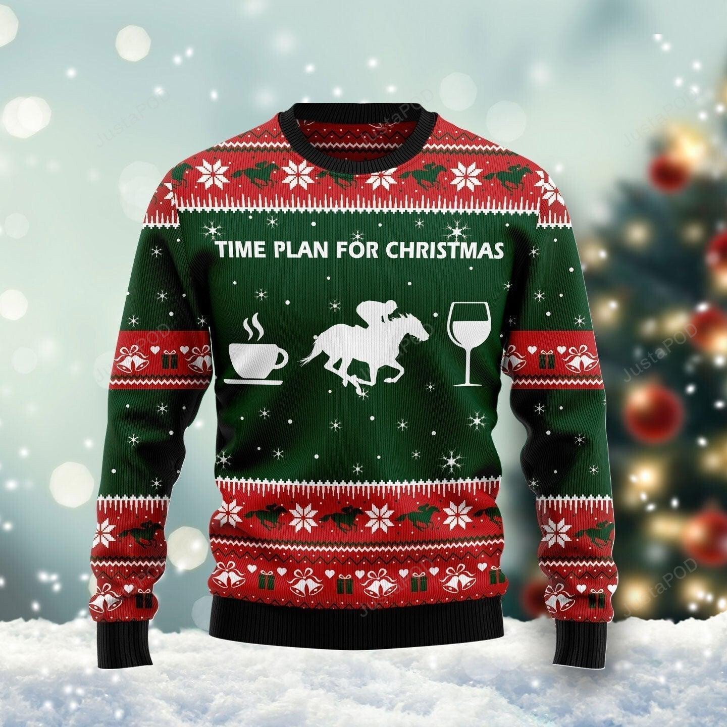 Time Plan For Christmas Horse Racing Ugly Christmas Sweater, Time Plan ...