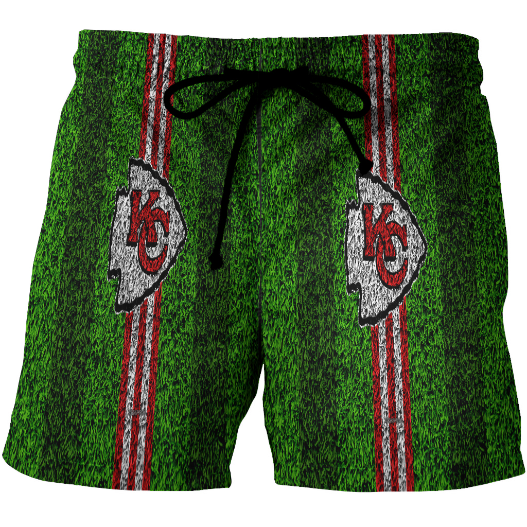 Kansas City Chiefs Grass Texture 3D All Over Print Summer Beach Hawaiian Short