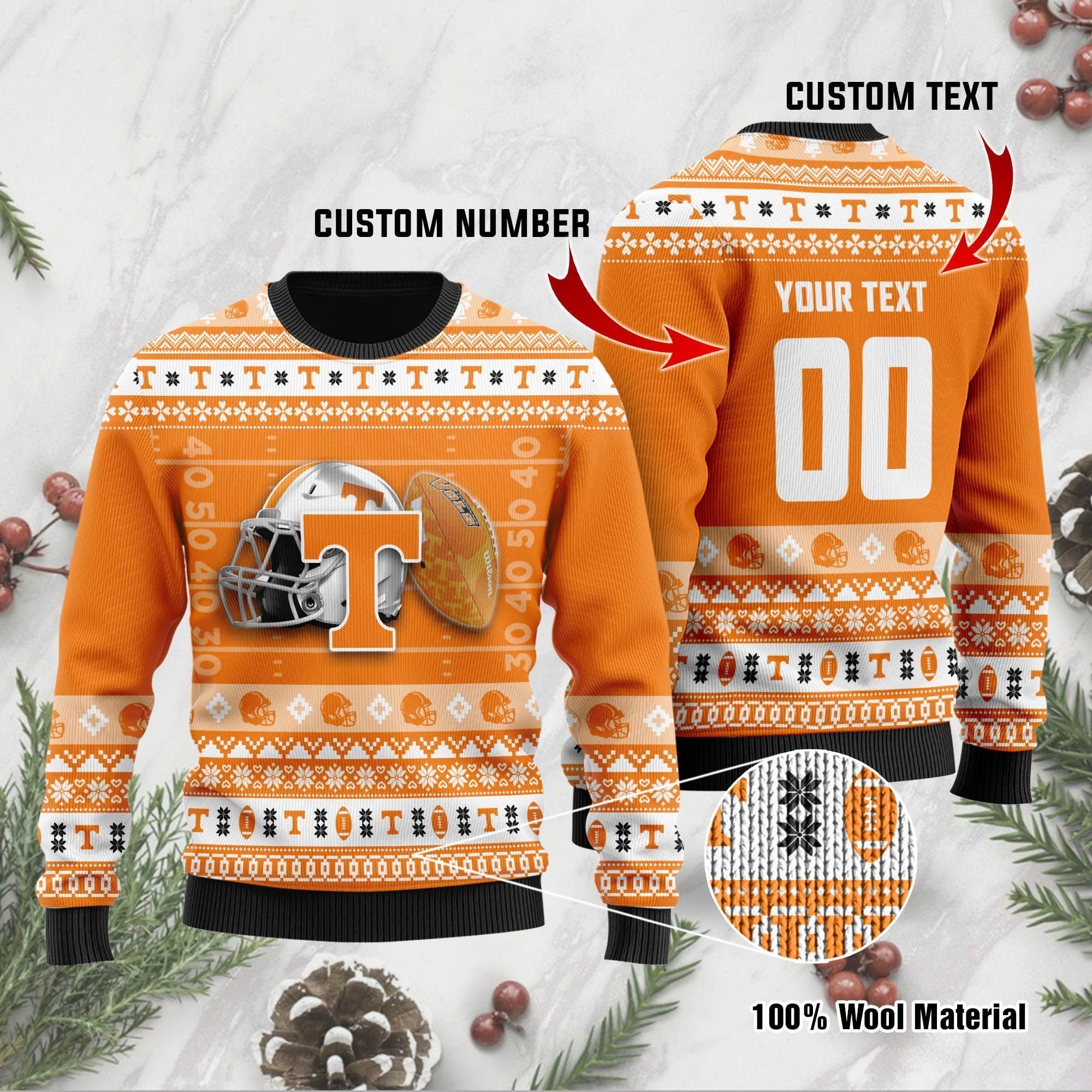 Tennessee Volunteers Custom Name & Number Personalized Ugly Christmas Sweater