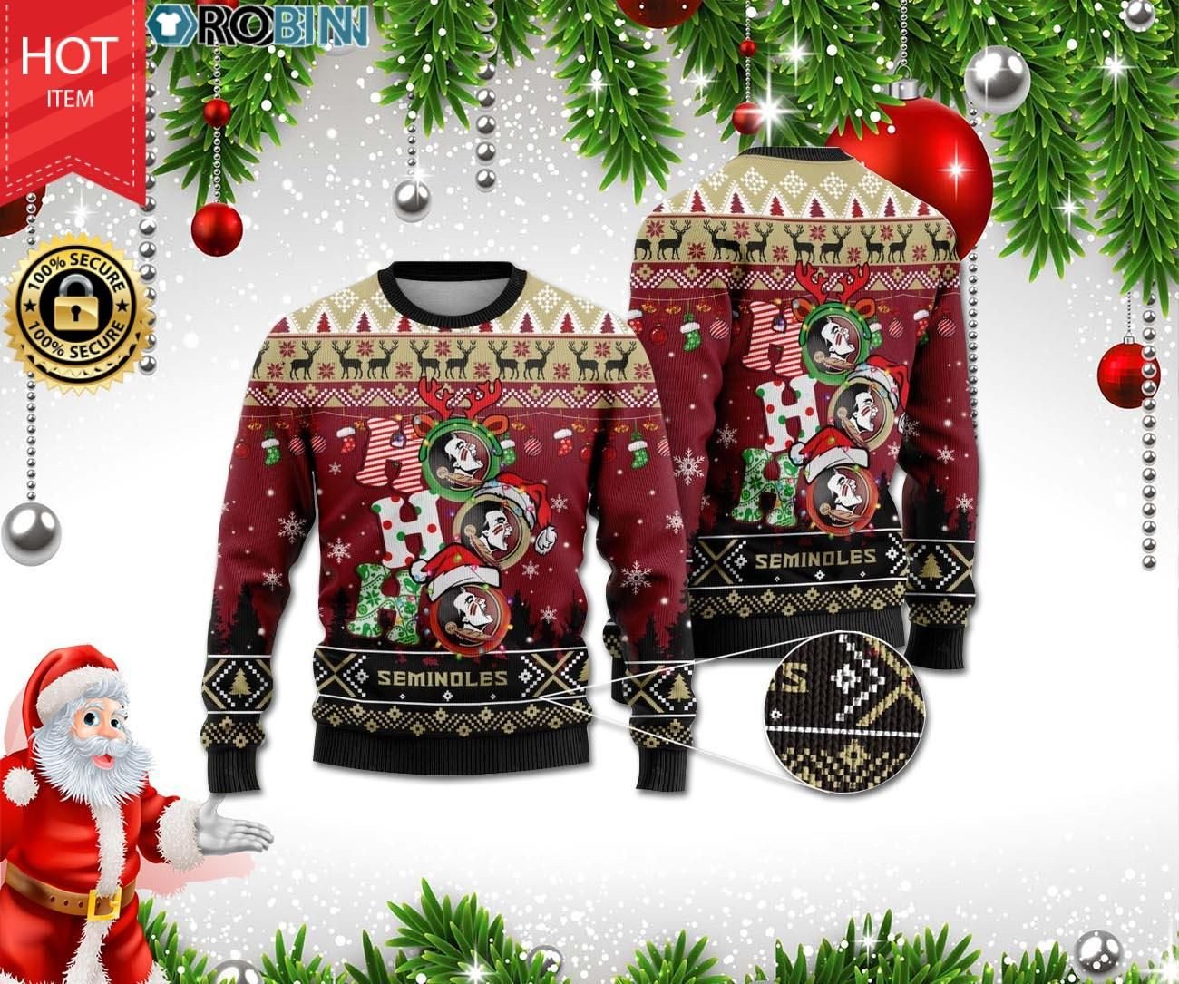 Florida State Seminoles Ho Ho Ho 3D Print Ugly Christmas Sweater