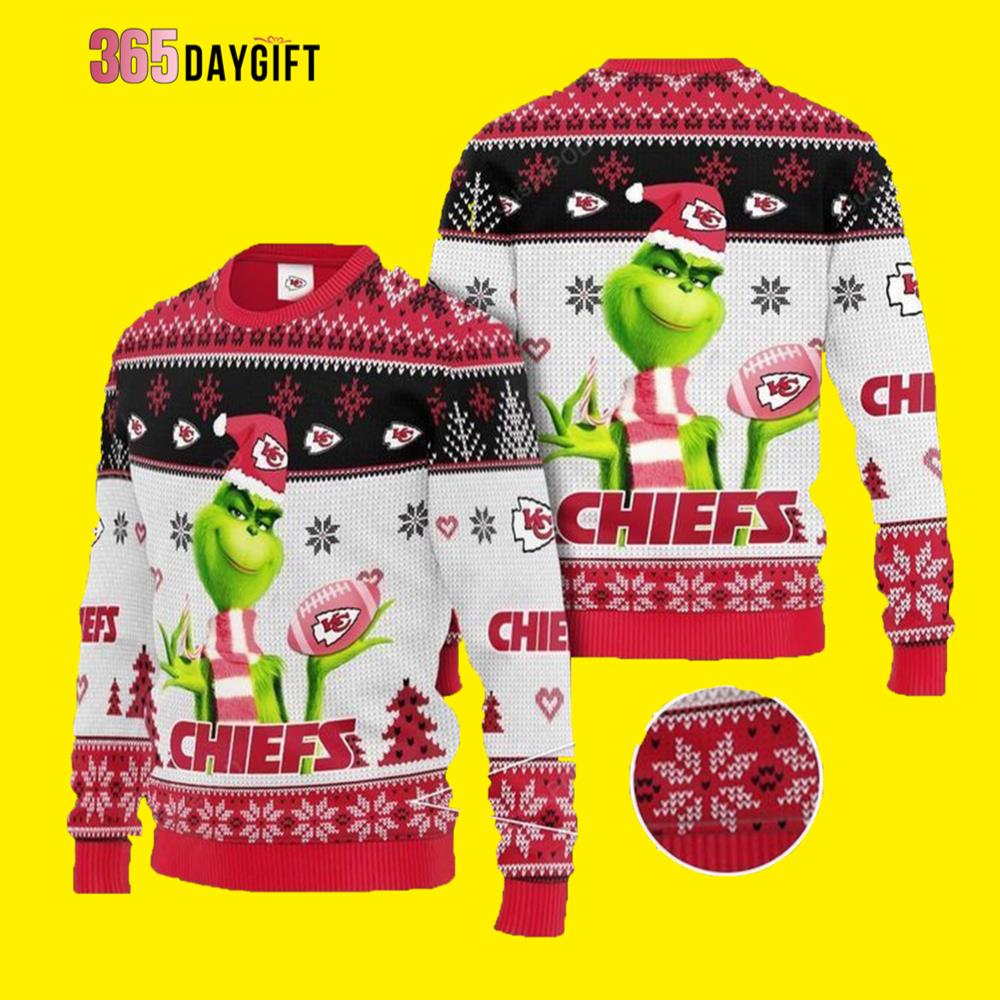 Grinch 3D Kansas City Chiefs Gift For Fan Ugly Wool Sweater Christmas