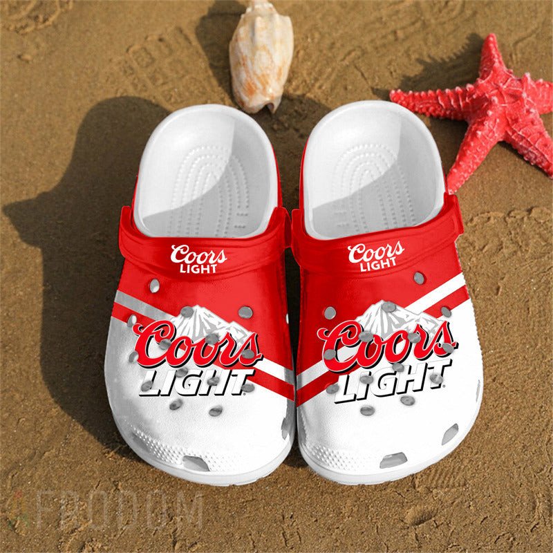 Coors Light W Hole Logo Pattern Crocs Classic Clogs Shoes In Red & White