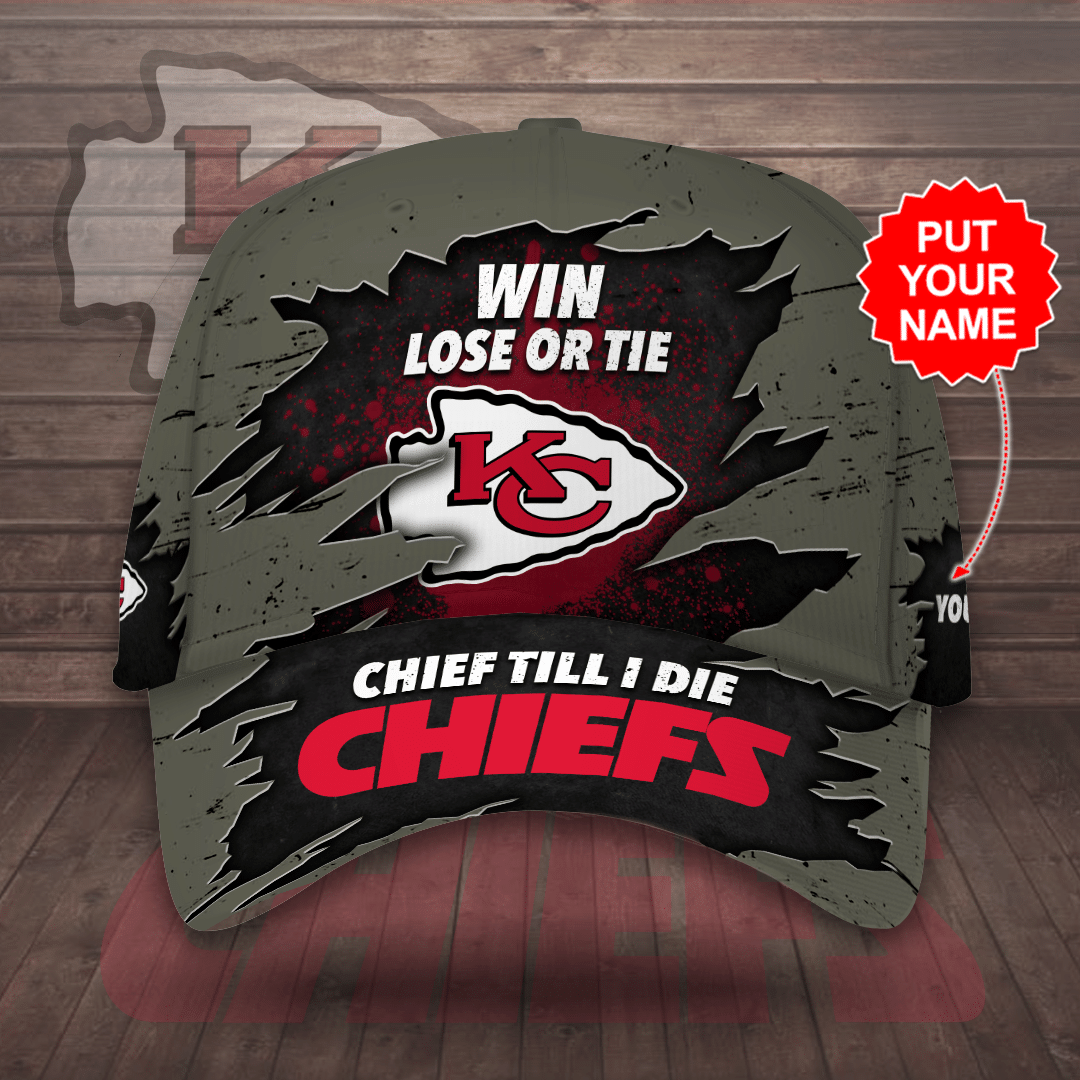 Personalized Kansas City Chiefs Win Lose Or Tie Chiefs Till I Die All Over Print 3D Classic Baseball Cap Hat