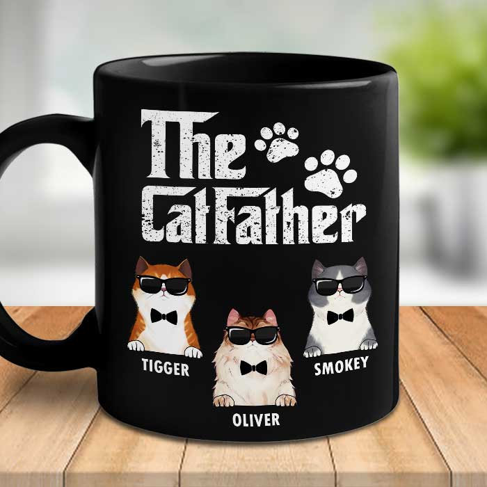 Cat Father – Gift For Dad – Personalized Black Mug
