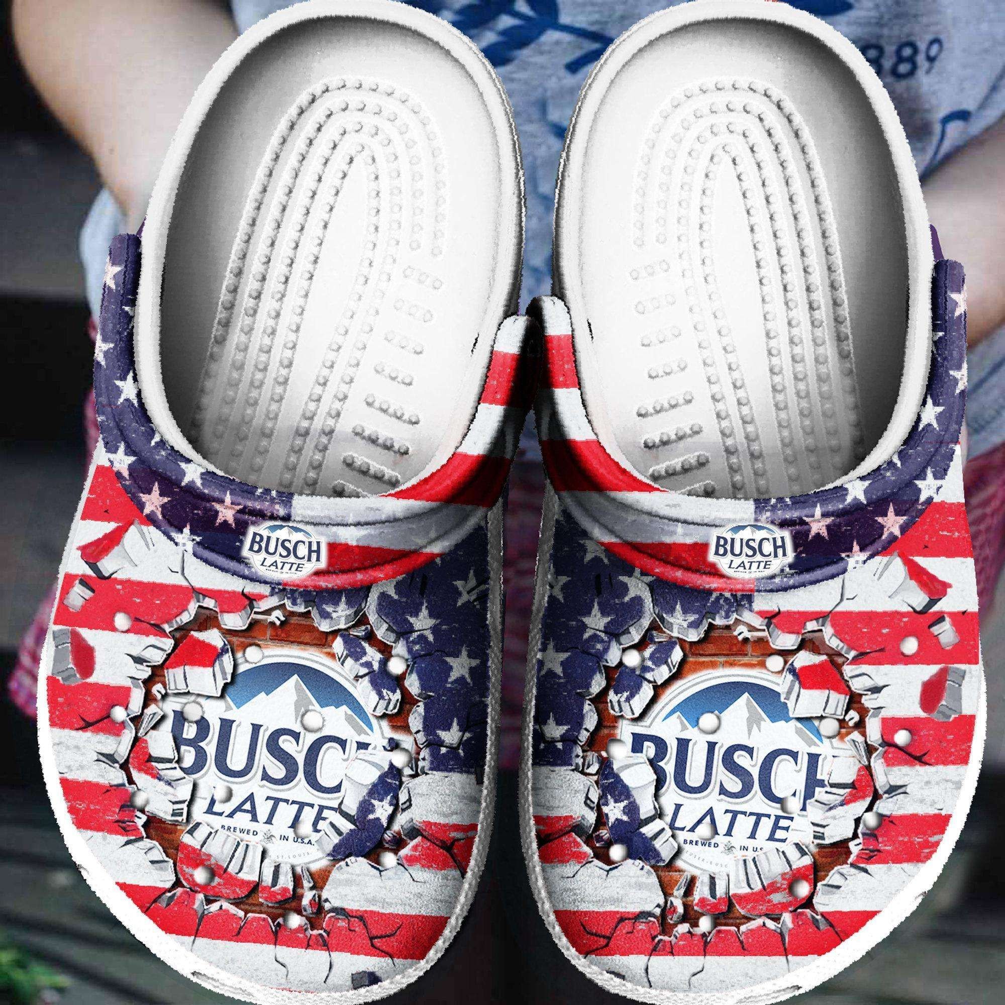 Busch Latte Us Flag Crocss Crocband Clog Comfortable Water Shoes