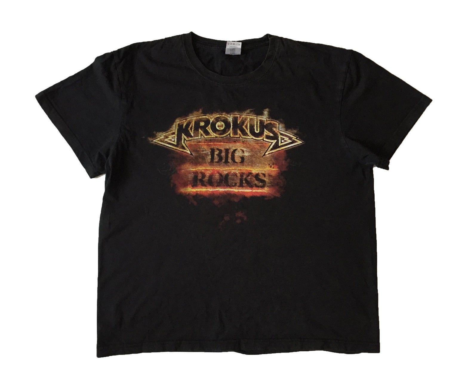 Vintage Krokus Big Rocks T-shirt Rare Hard Rock Heavy Metal Band Promo Album Tour Concert Merchandise Black Tee