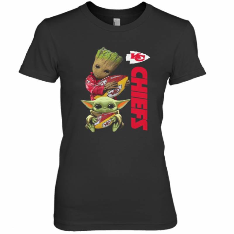 Baby Groot And Yoda Hug Kansas City Chiefs Premium Women's T-Shirt